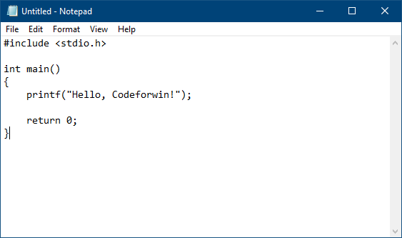 Write C program in notepad