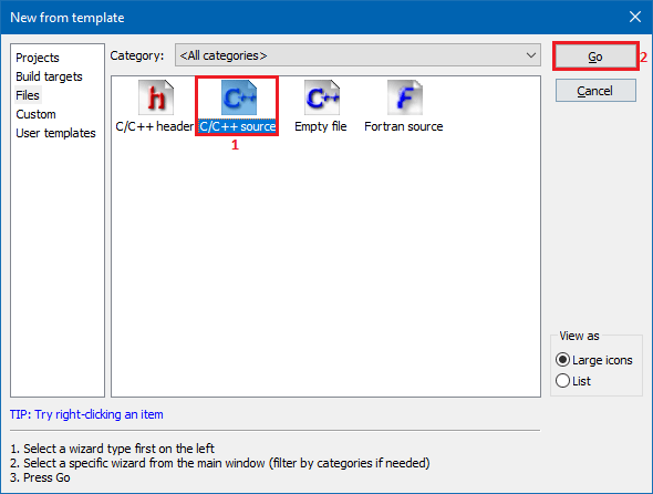 Create new C file in CodeBlocks - 2